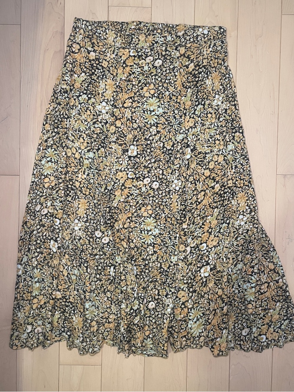 Chelsea & Theodore Mustard and Black Floral Maxi Skirt